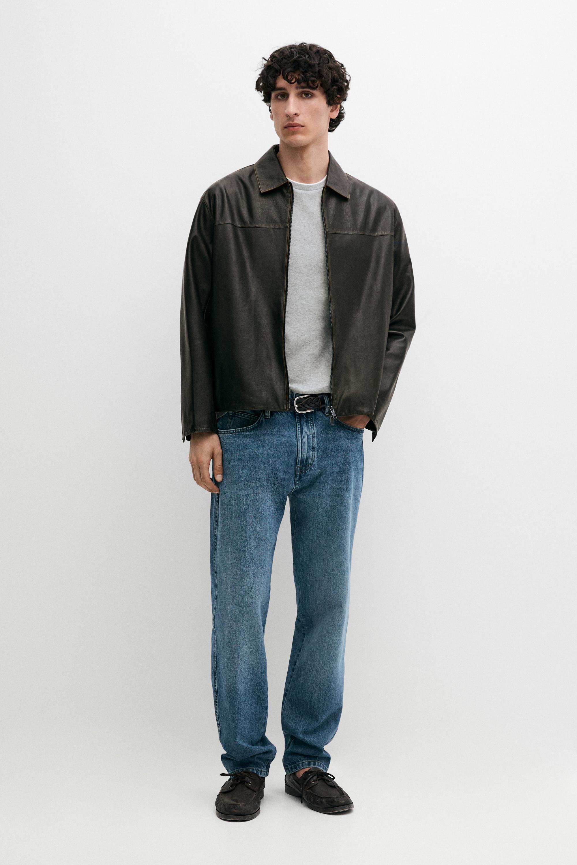 Veste en cuir effet usé